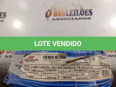 LOTE 240 - 01 ROLO DE CABO FLEXÍVEL 100M 1X2,5MM NA COR AZUL(NOVO). (NO ESTADO) ATENÇÃO! FAZER A VISITAÇÃO ANTES DE ARREMATAR, NÃO SABEMOS SE FUNCIONA. LEILÃO NÃO TEM GARANTIA E NEM DEVOLUÇÃO, SUJEITO A POSSÍVEIS AVARIAS VISÍVEIS/OCULTAS E/OU AUSÊNCIA DE COMPONENTES.