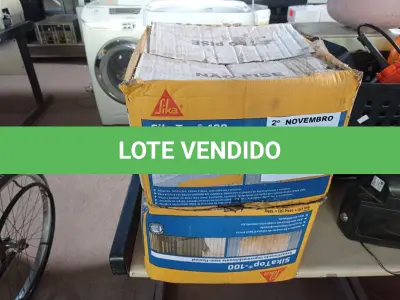 LOTE 300 - 02 CAIXAS DE REVESTIMENTO IMPERMEABILIZANTE SEMI-FLEXIVEL SIKA TOP-100 18KG. (NO ESTADO) ATENÇÃO! FAZER A VISITAÇÃO ANTES DE ARREMATAR, NÃO SABEMOS SE FUNCIONA. LEILÃO NÃO TEM GARANTIA E NEM DEVOLUÇÃO, SUJEITO A POSSÍVEIS AVARIAS VISÍVEIS/OCULTAS E/OU AUSÊNCIA DE COMPONENTES.