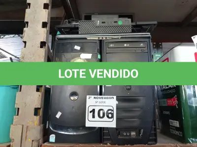 LOTE 106 - 03 CPU’S 01 NOTEBOOK, 01 MONITOR, 01 HARD DISC, 01 TECLADO E 01 MOUSE. (NO ESTADO) ATENÇÃO! FAZER A VISITAÇÃO ANTES DE ARREMATAR, NÃO SABEMOS SE FUNCIONA. LEILÃO NÃO TEM GARANTIA E NEM DEVOLUÇÃO, SUJEITO A POSSÍVEIS AVARIAS VISÍVEIS/OCULTAS E/OU AUSÊNCIA DE COMPONENTES.