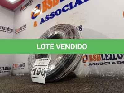 LOTE 190 - 01 ROLO DE CABO FLEXÍVEL 100M 1X10MM NA COR PRETA(NOVO). (NO ESTADO) ATENÇÃO! FAZER A VISITAÇÃO ANTES DE ARREMATAR, NÃO SABEMOS SE FUNCIONA. LEILÃO NÃO TEM GARANTIA E NEM DEVOLUÇÃO, SUJEITO A POSSÍVEIS AVARIAS VISÍVEIS/OCULTAS E/OU AUSÊNCIA DE COMPONENTES.