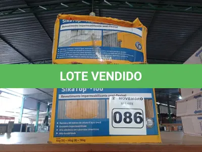 LOTE 086 - 02 CAIXAS DE REVESTIMENTO IMPERMEABILIZANTE SEMI-FLEXIVEL SIKA TOP 100 18KG. (NO ESTADO) ATENÇÃO! FAZER A VISITAÇÃO ANTES DE ARREMATAR, NÃO SABEMOS SE FUNCIONA. LEILÃO NÃO TEM GARANTIA E NEM DEVOLUÇÃO, SUJEITO A POSSÍVEIS AVARIAS VISÍVEIS/OCULTAS E/OU AUSÊNCIA DE COMPONENTES.