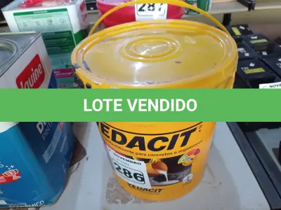 LOTE 286 - 01 BALDE DE VEDACIT, ADITIVO IMPERMEABILIZANTE PARA CONCRETOS E ARGAMASSAS 18L. (NO ESTADO) ATENÇÃO! FAZER A VISITAÇÃO ANTES DE ARREMATAR, NÃO SABEMOS SE FUNCIONA. LEILÃO NÃO TEM GARANTIA E NEM DEVOLUÇÃO, SUJEITO A POSSÍVEIS AVARIAS VISÍVEIS/OCULTAS E/OU AUSÊNCIA DE COMPONENTES.