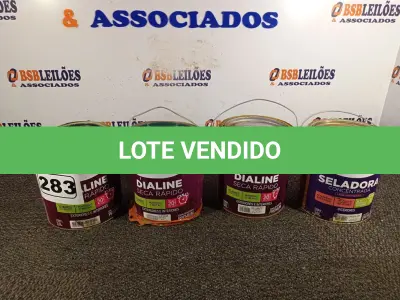 LOTE 283 - 02 GALÕES DE ESMALTE SINTÉTICO IQUINE MADEIRA E METAIS ALTO BRILHO VERDE COLONIAL 3,6L, 01 GALÃO DE SELADOR INCOLOR E 01 GALÃO DE ESMALTE BRILHANTE ALUMÍNIO. (NO ESTADO) ATENÇÃO! FAZER A VISITAÇÃO ANTES DE ARREMATAR, NÃO SABEMOS SE FUNCIONA. LEILÃO NÃO TEM GARANTIA E NEM DEVOLUÇÃO, SUJEITO A POSSÍVEIS AVARIAS VISÍVEIS/OCULTAS E/OU AUSÊNCIA DE COMPONENTES.