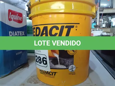 LOTE 286 - 01 BALDE DE VEDACIT, ADITIVO IMPERMEABILIZANTE PARA CONCRETOS E ARGAMASSAS 18L. (NO ESTADO) ATENÇÃO! FAZER A VISITAÇÃO ANTES DE ARREMATAR, NÃO SABEMOS SE FUNCIONA. LEILÃO NÃO TEM GARANTIA E NEM DEVOLUÇÃO, SUJEITO A POSSÍVEIS AVARIAS VISÍVEIS/OCULTAS E/OU AUSÊNCIA DE COMPONENTES.
