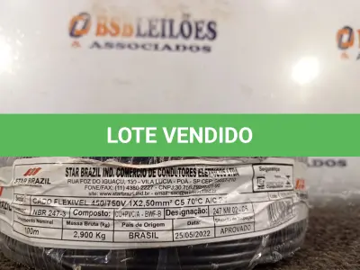 LOTE 070 - 01 ROLO DE CABO FLEXÍVEL 100M 1X2,5MM NA COR PRETA(NOVO). (NO ESTADO) ATENÇÃO! FAZER A VISITAÇÃO ANTES DE ARREMATAR, NÃO SABEMOS SE FUNCIONA. LEILÃO NÃO TEM GARANTIA E NEM DEVOLUÇÃO, SUJEITO A POSSÍVEIS AVARIAS VISÍVEIS/OCULTAS E/OU AUSÊNCIA DE COMPONENTES.