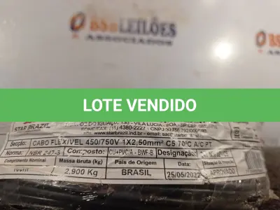LOTE 250 - 01 ROLO DE CABO FLEXÍVEL 100M 1X2,5MM NA COR PRETA(NOVO). (NO ESTADO) ATENÇÃO! FAZER A VISITAÇÃO ANTES DE ARREMATAR, NÃO SABEMOS SE FUNCIONA. LEILÃO NÃO TEM GARANTIA E NEM DEVOLUÇÃO, SUJEITO A POSSÍVEIS AVARIAS VISÍVEIS/OCULTAS E/OU AUSÊNCIA DE COMPONENTES.