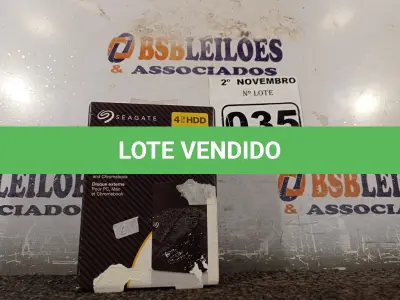 LOTE 035 - 01 HARD DISC EXTERNO 4TB. (NO ESTADO) ATENÇÃO! FAZER A VISITAÇÃO ANTES DE ARREMATAR, NÃO SABEMOS SE FUNCIONA. LEILÃO NÃO TEM GARANTIA E NEM DEVOLUÇÃO, SUJEITO A POSSÍVEIS AVARIAS VISÍVEIS/OCULTAS E/OU AUSÊNCIA DE COMPONENTES.