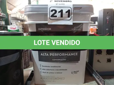 LOTE 211 - 01 BALDE DE TINTA SUVINIL FOSCO BRANCO 18L. (NO ESTADO) ATENÇÃO! FAZER A VISITAÇÃO ANTES DE ARREMATAR, NÃO SABEMOS SE FUNCIONA. LEILÃO NÃO TEM GARANTIA E NEM DEVOLUÇÃO, SUJEITO A POSSÍVEIS AVARIAS VISÍVEIS/OCULTAS E/OU AUSÊNCIA DE COMPONENTES.