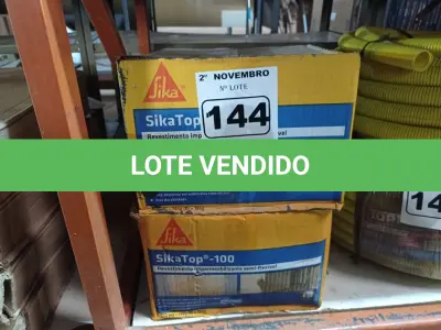LOTE 144 - 02 CAIXAS DE REVESTIMENTO IMPERMEABILIZANTE SEMI-FLEXIVEL SIKA TOP-100 18KG. (NO ESTADO) ATENÇÃO! FAZER A VISITAÇÃO ANTES DE ARREMATAR, NÃO SABEMOS SE FUNCIONA. LEILÃO NÃO TEM GARANTIA E NEM DEVOLUÇÃO, SUJEITO A POSSÍVEIS AVARIAS VISÍVEIS/OCULTAS E/OU AUSÊNCIA DE COMPONENTES.