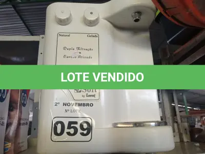 LOTE 059 - 01 PURIFICADOR DE ÁGUA MARCA SOFT. (NO ESTADO) ATENÇÃO! FAZER A VISITAÇÃO ANTES DE ARREMATAR, NÃO SABEMOS SE FUNCIONA. LEILÃO NÃO TEM GARANTIA E NEM DEVOLUÇÃO, SUJEITO A POSSÍVEIS AVARIAS VISÍVEIS/OCULTAS E/OU AUSÊNCIA DE COMPONENTES.