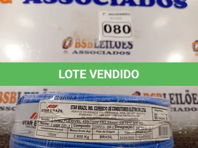 LOTE 080 - 01 ROLO DE CABO FLEXÍVEL 100M 1X2,5MM NA COR AZUL(NOVO). (NO ESTADO) ATENÇÃO! FAZER A VISITAÇÃO ANTES DE ARREMATAR, NÃO SABEMOS SE FUNCIONA. LEILÃO NÃO TEM GARANTIA E NEM DEVOLUÇÃO, SUJEITO A POSSÍVEIS AVARIAS VISÍVEIS/OCULTAS E/OU AUSÊNCIA DE COMPONENTES.