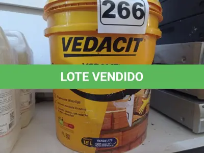 LOTE 266 - 01 BALDE DE VEDALIT, ADITIVO PLASTIFICANTE CONCENTRADO PARA ARGAMASSA DE ASSENTAMENTO E REBOCO CONVENCIONAL. (NO ESTADO) ATENÇÃO! FAZER A VISITAÇÃO ANTES DE ARREMATAR, NÃO SABEMOS SE FUNCIONA. LEILÃO NÃO TEM GARANTIA E NEM DEVOLUÇÃO, SUJEITO A POSSÍVEIS AVARIAS VISÍVEIS/OCULTAS E/OU AUSÊNCIA DE COMPONENTES.