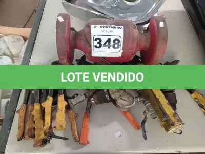 LOTE 348 - 01 MOTO ESMERIL E FERRAMENTAS DIVERSAS. (NO ESTADO) ATENÇÃO! FAZER A VISITAÇÃO ANTES DE ARREMATAR, NÃO SABEMOS SE FUNCIONA. LEILÃO NÃO TEM GARANTIA E NEM DEVOLUÇÃO, SUJEITO A POSSÍVEIS AVARIAS VISÍVEIS/OCULTAS E/OU AUSÊNCIA DE COMPONENTES.
