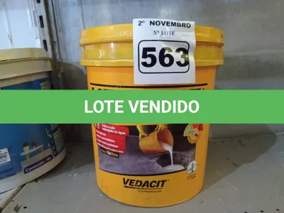 LOTE 563 - 01 BALDE DE VEDACIT, ADITIVO IMPERMEABILIZANTE PARA CONCRETOS E ARGAMASSAS 18L. (NO ESTADO) ATENÇÃO! FAZER A VISITAÇÃO ANTES DE ARREMATAR, NÃO SABEMOS SE FUNCIONA. LEILÃO NÃO TEM GARANTIA E NEM DEVOLUÇÃO, SUJEITO A POSSÍVEIS AVARIAS VISÍVEIS/OCULTAS E/OU AUSÊNCIA DE COMPONENTES.