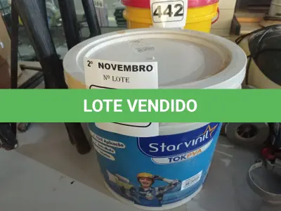 LOTE 441 - 01 BALDE DE MASSA ACRÍLICA STAR VINIL TOK PVA 25KG. (NO ESTADO) ATENÇÃO! FAZER A VISITAÇÃO ANTES DE ARREMATAR, NÃO SABEMOS SE FUNCIONA. LEILÃO NÃO TEM GARANTIA E NEM DEVOLUÇÃO, SUJEITO A POSSÍVEIS AVARIAS VISÍVEIS/OCULTAS E/OU AUSÊNCIA DE COMPONENTES.