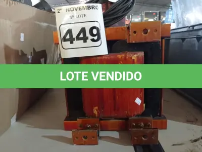 LOTE 449 - 01 TRANSFORMADOR. (NO ESTADO) ATENÇÃO! FAZER A VISITAÇÃO ANTES DE ARREMATAR, NÃO SABEMOS SE FUNCIONA. LEILÃO NÃO TEM GARANTIA E NEM DEVOLUÇÃO, SUJEITO A POSSÍVEIS AVARIAS VISÍVEIS/OCULTAS E/OU AUSÊNCIA DE COMPONENTES.