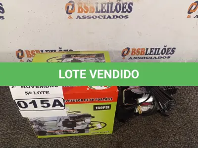 LOTE 015 - 01 COMPRESSOR DE AR PORTÁTIL 12V, 150PSI. (NO ESTADO) ATENÇÃO! FAZER A VISITAÇÃO ANTES DE ARREMATAR, NÃO SABEMOS SE FUNCIONA. LEILÃO NÃO TEM GARANTIA E NEM DEVOLUÇÃO, SUJEITO A POSSÍVEIS AVARIAS VISÍVEIS/OCULTAS E/OU AUSÊNCIA DE COMPONENTES.