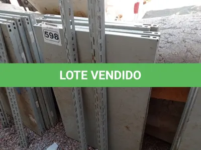 LOTE 598 - 01 ESTANTE DE FERRO DESMONTADA COM 04 PRATELEIRAS. (NO ESTADO) ATENÇÃO! FAZER A VISITAÇÃO ANTES DE ARREMATAR, NÃO SABEMOS SE FUNCIONA. LEILÃO NÃO TEM GARANTIA E NEM DEVOLUÇÃO, SUJEITO A POSSÍVEIS AVARIAS VISÍVEIS/OCULTAS E/OU AUSÊNCIA DE COMPONENTES.