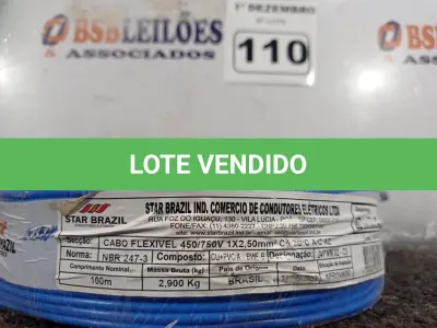 LOTE 110 - 01 ROLO DE CABO FLEXÍVEL 100M 1X2,5MM NA COR AZUL(NOVO). (NO ESTADO) ATENÇÃO! FAZER A VISITAÇÃO ANTES DE ARREMATAR, NÃO SABEMOS SE FUNCIONA. LEILÃO NÃO TEM GARANTIA E NEM DEVOLUÇÃO, SUJEITO A POSSÍVEIS AVARIAS VISÍVEIS/OCULTAS E/OU AUSÊNCIA DE COMPONENTES.