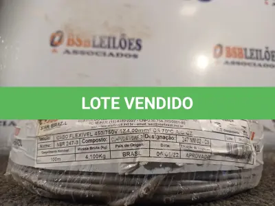 LOTE 150 - 01 ROLO DE CABO FLEXÍVEL 100M 1X4MM NA COR CINZA(NOVO). (NO ESTADO) ATENÇÃO! FAZER A VISITAÇÃO ANTES DE ARREMATAR, NÃO SABEMOS SE FUNCIONA. LEILÃO NÃO TEM GARANTIA E NEM DEVOLUÇÃO, SUJEITO A POSSÍVEIS AVARIAS VISÍVEIS/OCULTAS E/OU AUSÊNCIA DE COMPONENTES.