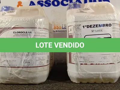 LOTE 187 - 20 LITROS DE CLOROCLEAN, LIMPADOR DESINFETANTE CLORADO PARA INDÚSTRIAS ALIMENTÍCIAS E AFINS. (NO ESTADO) ATENÇÃO! FAZER A VISITAÇÃO ANTES DE ARREMATAR, NÃO SABEMOS SE FUNCIONA. LEILÃO NÃO TEM GARANTIA E NEM DEVOLUÇÃO, SUJEITO A POSSÍVEIS AVARIAS VISÍVEIS/OCULTAS E/OU AUSÊNCIA DE COMPONENTES.