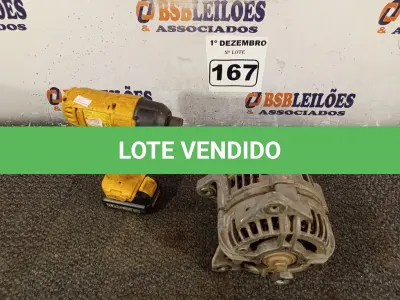 LOTE 167 - 01 ALTERNADOR E 01 PARAFUSADEIRA. (NO ESTADO) ATENÇÃO! FAZER A VISITAÇÃO ANTES DE ARREMATAR, NÃO SABEMOS SE FUNCIONA. LEILÃO NÃO TEM GARANTIA E NEM DEVOLUÇÃO, SUJEITO A POSSÍVEIS AVARIAS VISÍVEIS/OCULTAS E/OU AUSÊNCIA DE COMPONENTES.