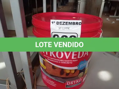 LOTE 069 - 01 BALDE DE DRYKOVEDA, ADITIVO IMPERMEABILIZANTE PARA ARGAMASSA E CONCRETO 18L. (NO ESTADO) ATENÇÃO! FAZER A VISITAÇÃO ANTES DE ARREMATAR, NÃO SABEMOS SE FUNCIONA. LEILÃO NÃO TEM GARANTIA E NEM DEVOLUÇÃO, SUJEITO A POSSÍVEIS AVARIAS VISÍVEIS/OCULTAS E/OU AUSÊNCIA DE COMPONENTES.