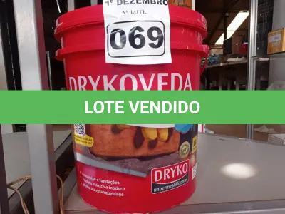LOTE 069 - 01 BALDE DE DRYKOVEDA, ADITIVO IMPERMEABILIZANTE PARA ARGAMASSA E CONCRETO 18L. (NO ESTADO) ATENÇÃO! FAZER A VISITAÇÃO ANTES DE ARREMATAR, NÃO SABEMOS SE FUNCIONA. LEILÃO NÃO TEM GARANTIA E NEM DEVOLUÇÃO, SUJEITO A POSSÍVEIS AVARIAS VISÍVEIS/OCULTAS E/OU AUSÊNCIA DE COMPONENTES.