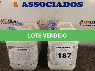 LOTE 187 - 20 LITROS DE CLOROCLEAN, LIMPADOR DESINFETANTE CLORADO PARA INDÚSTRIAS ALIMENTÍCIAS E AFINS. (NO ESTADO) ATENÇÃO! FAZER A VISITAÇÃO ANTES DE ARREMATAR, NÃO SABEMOS SE FUNCIONA. LEILÃO NÃO TEM GARANTIA E NEM DEVOLUÇÃO, SUJEITO A POSSÍVEIS AVARIAS VISÍVEIS/OCULTAS E/OU AUSÊNCIA DE COMPONENTES.