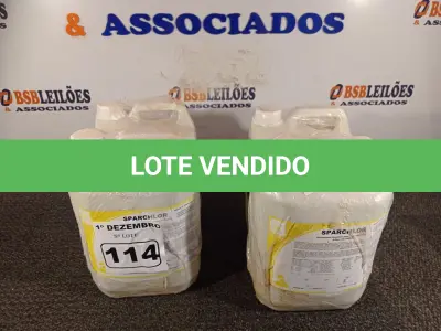 LOTE 114 - 20 LITROS DE DESINFETANTE HOSPITALAR PARA SUPERFÍCIES FIXAS E ARTIGOS NÃO CRÍTICOS. (NO ESTADO) ATENÇÃO! FAZER A VISITAÇÃO ANTES DE ARREMATAR, NÃO SABEMOS SE FUNCIONA. LEILÃO NÃO TEM GARANTIA E NEM DEVOLUÇÃO, SUJEITO A POSSÍVEIS AVARIAS VISÍVEIS/OCULTAS E/OU AUSÊNCIA DE COMPONENTES.