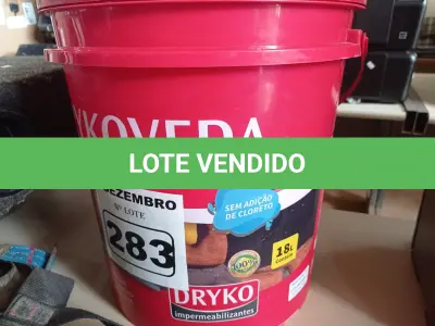 LOTE 283 - 01 BALDE DE DRYKOVEDA, ADITIVO IMPERMEABILIZANTE PARA ARGAMASSA E CONCRETO 18L. (NO ESTADO) ATENÇÃO! FAZER A VISITAÇÃO ANTES DE ARREMATAR, NÃO SABEMOS SE FUNCIONA. LEILÃO NÃO TEM GARANTIA E NEM DEVOLUÇÃO, SUJEITO A POSSÍVEIS AVARIAS VISÍVEIS/OCULTAS E/OU AUSÊNCIA DE COMPONENTES.