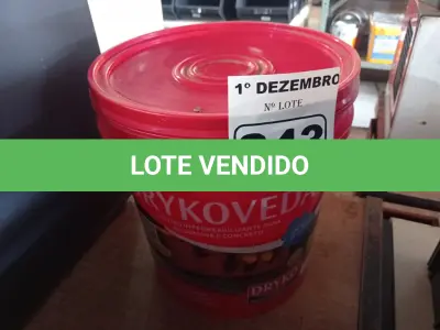 LOTE 243 - 01 BALDE DE DRYKOVEDA, ADITIVO IMPERMEABILIZANTE PARA ARGAMASSA E CONCRETO 18L. (NO ESTADO) ATENÇÃO! FAZER A VISITAÇÃO ANTES DE ARREMATAR, NÃO SABEMOS SE FUNCIONA. LEILÃO NÃO TEM GARANTIA E NEM DEVOLUÇÃO, SUJEITO A POSSÍVEIS AVARIAS VISÍVEIS/OCULTAS E/OU AUSÊNCIA DE COMPONENTES.
