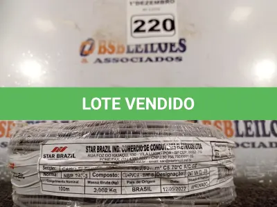LOTE 220 - 01 ROLO DE CABO FLEXÍVEL 100M 1X2,5MM NA COR CINZA(NOVO). (NO ESTADO) ATENÇÃO! FAZER A VISITAÇÃO ANTES DE ARREMATAR, NÃO SABEMOS SE FUNCIONA. LEILÃO NÃO TEM GARANTIA E NEM DEVOLUÇÃO, SUJEITO A POSSÍVEIS AVARIAS VISÍVEIS/OCULTAS E/OU AUSÊNCIA DE COMPONENTES.