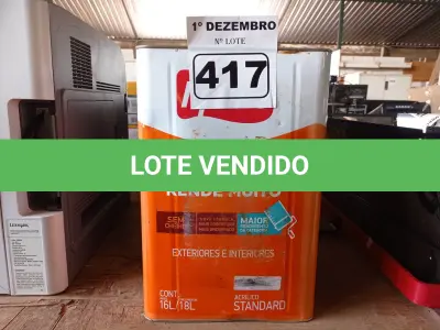 LOTE 417 - 01 LATA DE TINTA IQUINE DELANIL RENDE MUITO 18L SEM A IDENTIFICAÇÃO DA COR. (NO ESTADO) ATENÇÃO! FAZER A VISITAÇÃO ANTES DE ARREMATAR, NÃO SABEMOS SE FUNCIONA. LEILÃO NÃO TEM GARANTIA E NEM DEVOLUÇÃO, SUJEITO A POSSÍVEIS AVARIAS VISÍVEIS/OCULTAS E/OU AUSÊNCIA DE COMPONENTES.