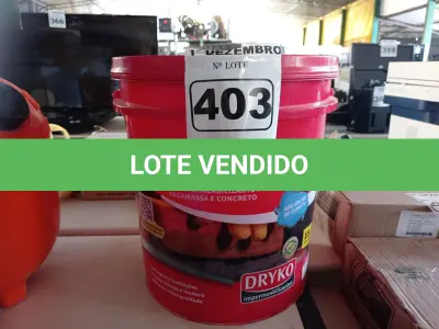 LOTE 403 - 01 BALDE DE DRYKOVEDA, ADITIVO IMPERMEABILIZANTE PARA ARGAMASSA E CONCRETO 18L. (NO ESTADO) ATENÇÃO! FAZER A VISITAÇÃO ANTES DE ARREMATAR, NÃO SABEMOS SE FUNCIONA. LEILÃO NÃO TEM GARANTIA E NEM DEVOLUÇÃO, SUJEITO A POSSÍVEIS AVARIAS VISÍVEIS/OCULTAS E/OU AUSÊNCIA DE COMPONENTES.