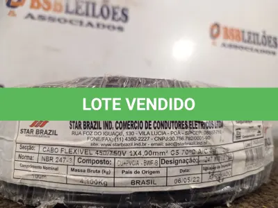 LOTE 270 - 01 ROLO DE CABO FLEXÍVEL 100M 1X4MM NA COR PRETA(NOVO). (NO ESTADO) ATENÇÃO! FAZER A VISITAÇÃO ANTES DE ARREMATAR, NÃO SABEMOS SE FUNCIONA. LEILÃO NÃO TEM GARANTIA E NEM DEVOLUÇÃO, SUJEITO A POSSÍVEIS AVARIAS VISÍVEIS/OCULTAS E/OU AUSÊNCIA DE COMPONENTES.