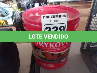LOTE 229 - 01 BALDE DE DRYKOVEDA, ADITIVO IMPERMEABILIZANTE PARA ARGAMASSA E CONCRETO 18L. (NO ESTADO) ATENÇÃO! FAZER A VISITAÇÃO ANTES DE ARREMATAR, NÃO SABEMOS SE FUNCIONA. LEILÃO NÃO TEM GARANTIA E NEM DEVOLUÇÃO, SUJEITO A POSSÍVEIS AVARIAS VISÍVEIS/OCULTAS E/OU AUSÊNCIA DE COMPONENTES.