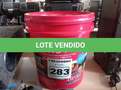 LOTE 283 - 01 BALDE DE DRYKOVEDA, ADITIVO IMPERMEABILIZANTE PARA ARGAMASSA E CONCRETO 18L. (NO ESTADO) ATENÇÃO! FAZER A VISITAÇÃO ANTES DE ARREMATAR, NÃO SABEMOS SE FUNCIONA. LEILÃO NÃO TEM GARANTIA E NEM DEVOLUÇÃO, SUJEITO A POSSÍVEIS AVARIAS VISÍVEIS/OCULTAS E/OU AUSÊNCIA DE COMPONENTES.