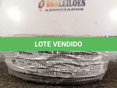 LOTE 230 - 01 ROLO DE CABO FLEXÍVEL 100M 1X2,5MM NA COR CINZA(NOVO). (NO ESTADO) ATENÇÃO! FAZER A VISITAÇÃO ANTES DE ARREMATAR, NÃO SABEMOS SE FUNCIONA. LEILÃO NÃO TEM GARANTIA E NEM DEVOLUÇÃO, SUJEITO A POSSÍVEIS AVARIAS VISÍVEIS/OCULTAS E/OU AUSÊNCIA DE COMPONENTES.