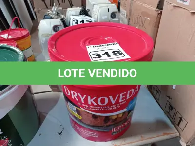 LOTE 318 - 01 BALDE DE DRYKOVEDA, ADITIVO IMPERMEABILIZANTE PARA ARGAMASSA E CONCRETO 18L. (NO ESTADO) ATENÇÃO! FAZER A VISITAÇÃO ANTES DE ARREMATAR, NÃO SABEMOS SE FUNCIONA. LEILÃO NÃO TEM GARANTIA E NEM DEVOLUÇÃO, SUJEITO A POSSÍVEIS AVARIAS VISÍVEIS/OCULTAS E/OU AUSÊNCIA DE COMPONENTES.