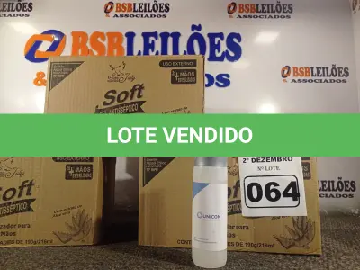LOTE 064 - 02 CAIXAS COM FRASCOS DE ÁLCOOL ETÍLICO HIDRATADO 70º 190G COM 24 UNIDADES CADA. (NO ESTADO) ATENÇÃO! FAZER A VISITAÇÃO ANTES DE ARREMATAR, NÃO SABEMOS SE FUNCIONA. LEILÃO NÃO TEM GARANTIA E NEM DEVOLUÇÃO, SUJEITO A POSSÍVEIS AVARIAS VISÍVEIS/OCULTAS E/OU AUSÊNCIA DE COMPONENTES.