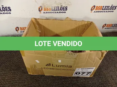 LOTE 077 - 01 LOTE COM APROXIMADAMENTE 80 LÂMPADAS DICROICA 1W 220V. (NO ESTADO) ATENÇÃO! FAZER A VISITAÇÃO ANTES DE ARREMATAR, NÃO SABEMOS SE FUNCIONA. LEILÃO NÃO TEM GARANTIA E NEM DEVOLUÇÃO, SUJEITO A POSSÍVEIS AVARIAS VISÍVEIS/OCULTAS E/OU AUSÊNCIA DE COMPONENTES.