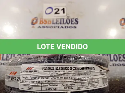LOTE 021 - 01 ROLO DE CABO FLEXÍVEL 100M 1X2.5MM COR PRETA STAR BRAZIL COM SELO INMETRO. (NOVO). (NO ESTADO, NÃO SABEMOS SE FUNCIONA. LEILÃO NÃO TEM GARANTIA E NEM DEVOLUÇÃO).