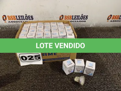 LOTE 025 - 01 LOTE COM APROXIMADAMENTE 80 LÂMPADAS DICROICA 1W 220V. (NO ESTADO) ATENÇÃO! FAZER A VISITAÇÃO ANTES DE ARREMATAR, NÃO SABEMOS SE FUNCIONA. LEILÃO NÃO TEM GARANTIA E NEM DEVOLUÇÃO, SUJEITO A POSSÍVEIS AVARIAS VISÍVEIS/OCULTAS E/OU AUSÊNCIA DE COMPONENTES.