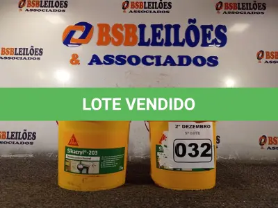 LOTE 032 - 02 BALDES DE SIKACRYL 203, SELANTE ACRÍLICO FLEXÍVEL 5KG. (NO ESTADO) ATENÇÃO! FAZER A VISITAÇÃO ANTES DE ARREMATAR, NÃO SABEMOS SE FUNCIONA. LEILÃO NÃO TEM GARANTIA E NEM DEVOLUÇÃO, SUJEITO A POSSÍVEIS AVARIAS VISÍVEIS/OCULTAS E/OU AUSÊNCIA DE COMPONENTES.
