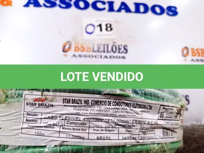 LOTE 018 - 01 ROLO DE CABO FLEXÍVEL 100M 1X10MM COR VERDE STAR BRAZIL COM SELO INMETRO. (NOVO). (NO ESTADO, NÃO SABEMOS SE FUNCIONA. LEILÃO NÃO TEM GARANTIA E NEM DEVOLUÇÃO).