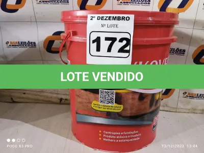 LOTE 172 - 01 BALDE DE DRYKOVEDA, ADITIVO IMPERMEABILIZANTE PARA ARGAMASSA E CONCRETO 18L. (NO ESTADO) ATENÇÃO! FAZER A VISITAÇÃO ANTES DE ARREMATAR, NÃO SABEMOS SE FUNCIONA. LEILÃO NÃO TEM GARANTIA E NEM DEVOLUÇÃO, SUJEITO A POSSÍVEIS AVARIAS VISÍVEIS/OCULTAS E/OU AUSÊNCIA DE COMPONENTES.