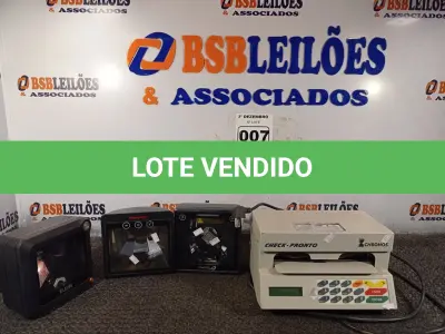 LOTE 007 - 01 IMPRESSORA DE CHEQUES E 03 LEITORES DE CÓDIGO DE BARRAS MARCAS E MODELOS DIVERSOS. (NO ESTADO) ATENÇÃO! FAZER A VISITAÇÃO ANTES DE ARREMATAR, NÃO SABEMOS SE FUNCIONA. LEILÃO NÃO TEM GARANTIA E NEM DEVOLUÇÃO, SUJEITO A POSSÍVEIS AVARIAS VISÍVEIS/OCULTAS E/OU AUSÊNCIA DE COMPONENTES.