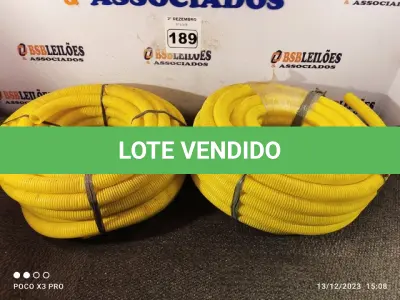 LOTE 189 - 02 ROLOS DE MANGUEIRA CORRUGADA. (NO ESTADO) ATENÇÃO! FAZER A VISITAÇÃO ANTES DE ARREMATAR, NÃO SABEMOS SE FUNCIONA. LEILÃO NÃO TEM GARANTIA E NEM DEVOLUÇÃO, SUJEITO A POSSÍVEIS AVARIAS VISÍVEIS/OCULTAS E/OU AUSÊNCIA DE COMPONENTES.