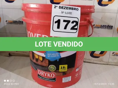 LOTE 172 - 01 BALDE DE DRYKOVEDA, ADITIVO IMPERMEABILIZANTE PARA ARGAMASSA E CONCRETO 18L. (NO ESTADO) ATENÇÃO! FAZER A VISITAÇÃO ANTES DE ARREMATAR, NÃO SABEMOS SE FUNCIONA. LEILÃO NÃO TEM GARANTIA E NEM DEVOLUÇÃO, SUJEITO A POSSÍVEIS AVARIAS VISÍVEIS/OCULTAS E/OU AUSÊNCIA DE COMPONENTES.